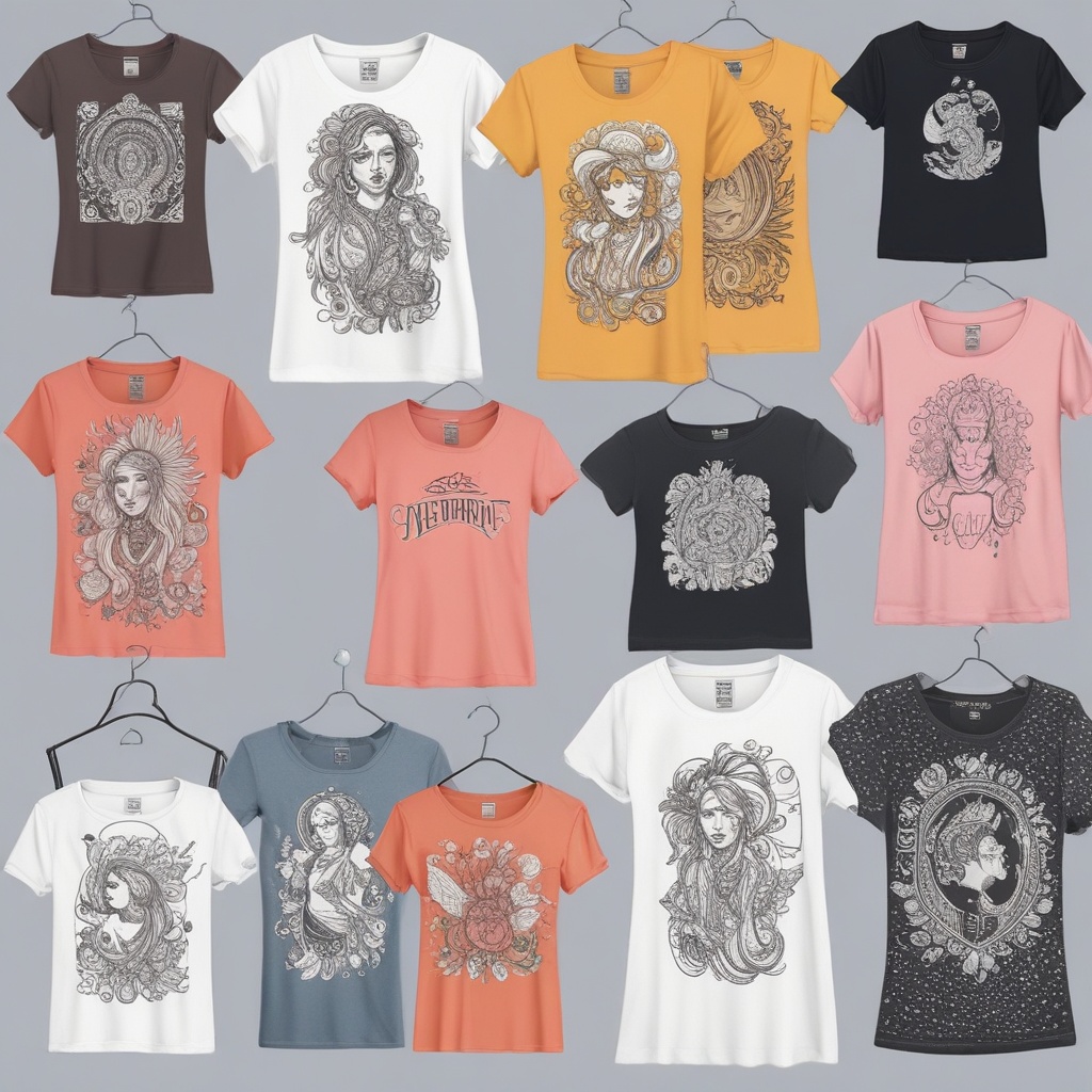 Assortment of women's T-shirts with modern designs