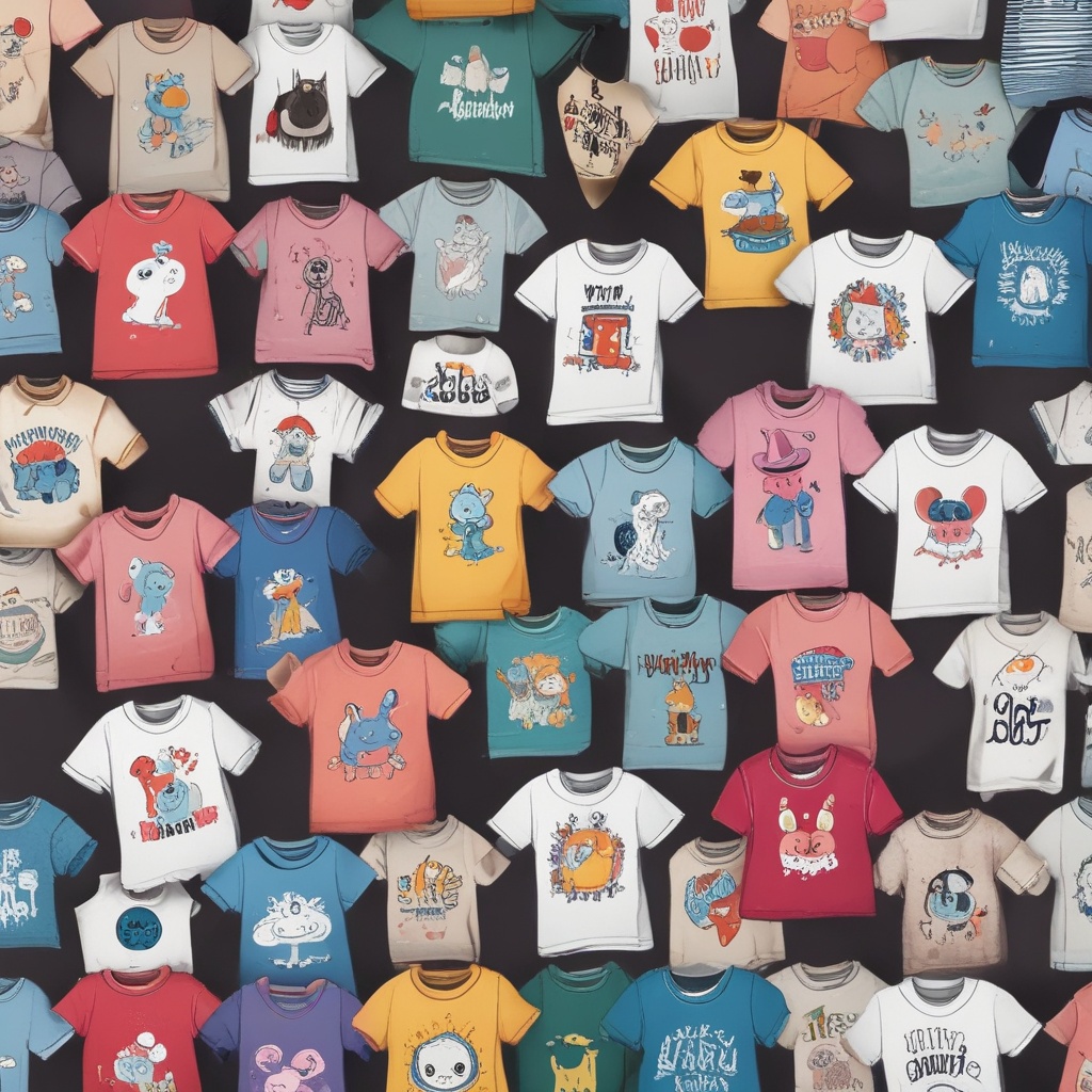 Variety of children's T-shirts in different colors